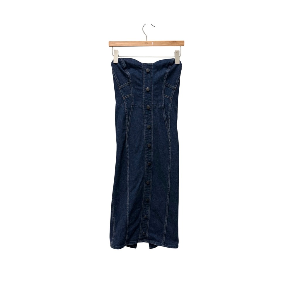 Veronica Beard Jeans Strapless‎ Denim Midi Dress Dark Wash Button Front Size 0 - Picture 2 of 10